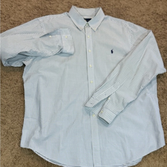 Polo Ralph Lauren Oxford White Blue Green Plaid Men’s XXL Blue Pony - Picture 2 of 4